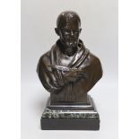 Attributed to Louis Robert: A bronze bust of Rabelais on marble stand, 30cm high