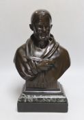 Attributed to Louis Robert: A bronze bust of Rabelais on marble stand, 30cm high