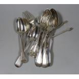 Eleven items of 19th century silver flatware, including a set of three Scottish silver fiddle and
