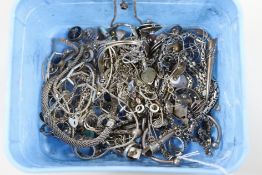 A quantity of assorted silver and white metal jewellery, including necklaces, brooches, rings,