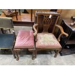 A George III style mahogany elbow chair and a George I style walnut dressing stool