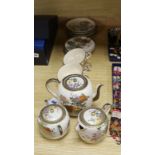 A Satsuma tea service comprising teapot, cream jug, sugar pot, four plates and four cups with