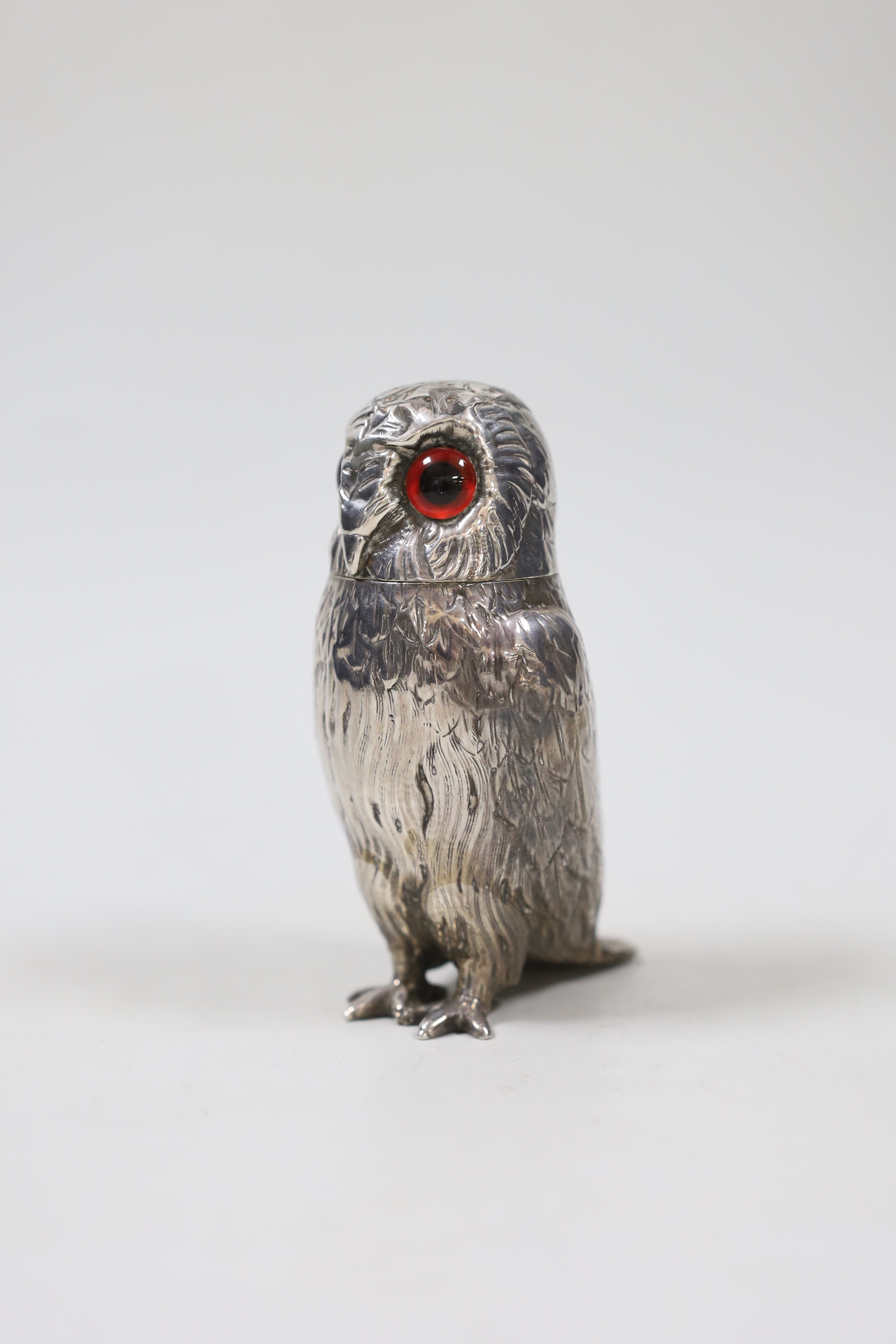 A Victorian novelty silver condiment, modelled as an owl with glass eyes, George John Richards, - Image 2 of 3