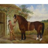 Circle of John Ferneley Jnr. (1815-1862), oil on canvas, Portrait of a horse with groom in