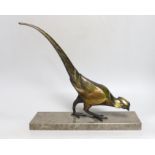 An Art Deco patinated spelter pheasant on marble base, 32cm wide, 32cm high