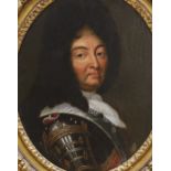 After Hyacinthe Rigaud (French, 1659-1743), oil on canvas, Portrait of Louis XIV, 40 x 31cm