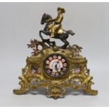 A 19th century French gilt metal ‘cavalier’ mantel clock, 33cm tall
