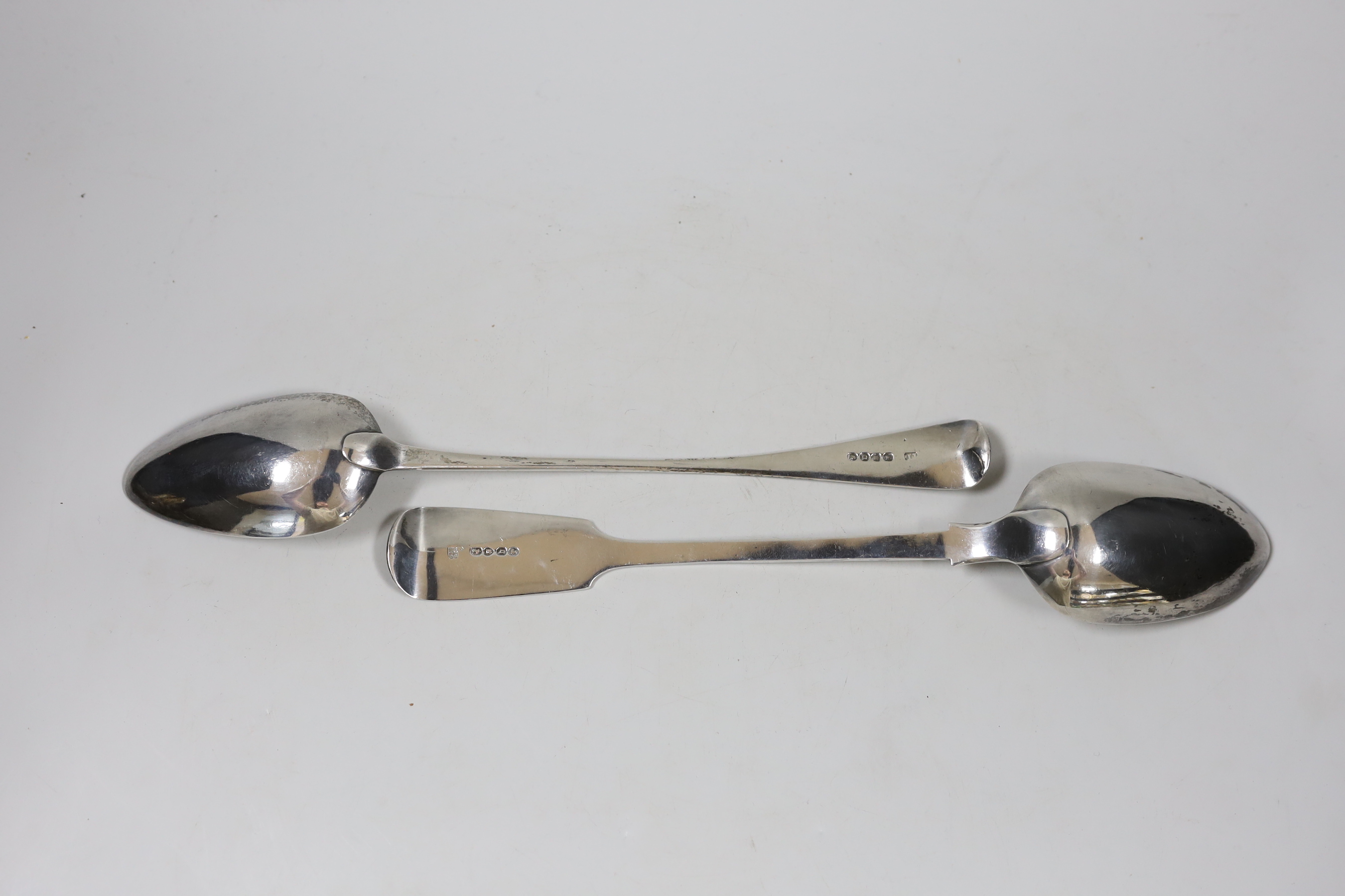 A George III Old English pattern basting spoon, London, 1811, 29.4cm and a later silver fiddle - Image 2 of 3