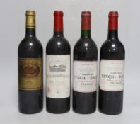 Four bottles of wine: one bottle of 75cl 1985 and one bottle of 75cl 1999 Chateau Lynch Bages