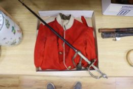 A court sword, in scabbard and a Military bandsman's tunic
