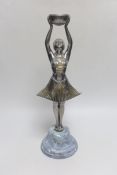 A French Art Deco spelter figure of a dancer, standing on a marble base, 39cm high