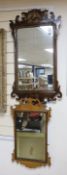 Two George III style fret cut wall mirrors, one with eagle surmount, tallest 85cm