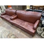 A pair of Howard style burgundy leather sofa's, width 170cm, depth 90cm, height 84cm