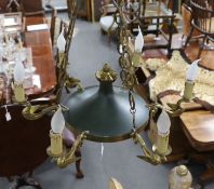 A French Empire style gilded bronze and tole ware six branch light, approximately 68cms high