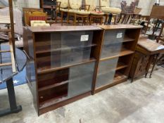 A near pair of mid century bookcases by Herbert E Gibbs, larger width 91cm, depth 24cm, height