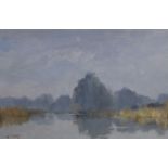 Edward Wesson RI, RSMA (1910-1983), oil on board, 'Calm day at Burton Pond, near Pulborough',