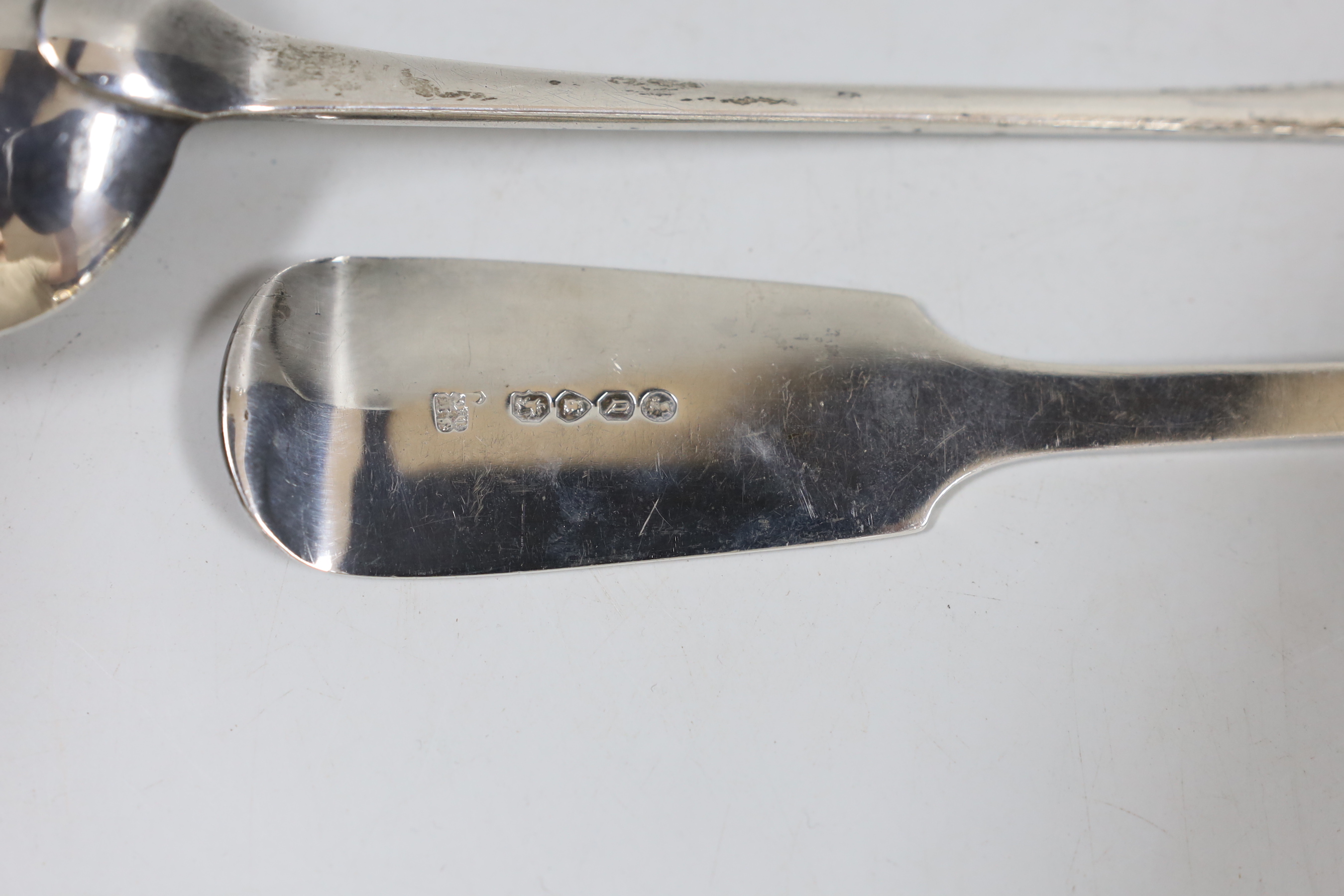 A George III Old English pattern basting spoon, London, 1811, 29.4cm and a later silver fiddle - Image 3 of 3