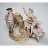 A Meissen group of flower pickers with bird cage, model F94 (a.f.)