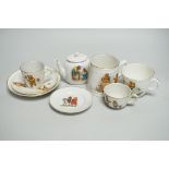 Nineteen plates, bowls, saucers, two cups and saucers, three mugs, one cup and a miniature teapot