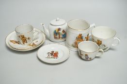 Nineteen plates, bowls, saucers, two cups and saucers, three mugs, one cup and a miniature teapot