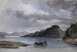 Lord Montagu William Graham (1807-1878), watercolour and pencil, Boats on a loch, 33.5 x 50.7cm,