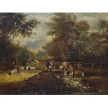 English School c.1850, oil on canvas, Shepherds dipping sheep, 32 x 43cm