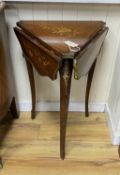 A French kingwood marquetry inlaid triangular drop flap occasional table, width 48cm, height 74cm