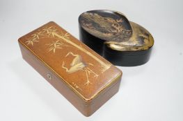 A Japanese lacquer rectangular box and cover, signed, Taisho period and a Japanese clam-shell shaped