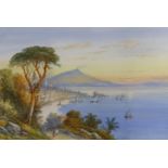 Edwin St. John (1878-1961), watercolour, View of Naples with Vesuvius beyond, signed, 34 x 52cm