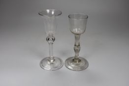 Two George II wine glasses, each with folded foot, tallest 15.5cm