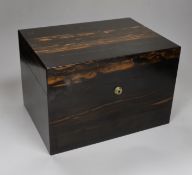 A Victorian coromandel toilet box by Greaves Birmingham, with fitted plated toiletry contents and