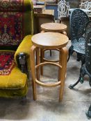 A pair of Alvar Aalto style bent ply bar stools, height 68cm