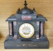 A slate and marble mantel clock, 36cm high