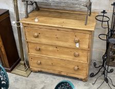 A Victorian pine three drawer chest, width 96cm, depth 58cm, height 91cm