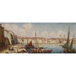 René Bondenet, oil on canvas, 'Bastia Corse, a corner of the old port', signed, 44 x 104cm