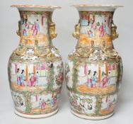 A pair of 19th century Chinese famille rose vases, 35cm