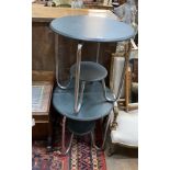 A pair of mid century Marcel Bruer style circular two tier occasional tables, diameter 60cm,