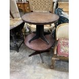 A pair of circular Bakelite side tables, circa 1940's, diameter 60cm, height 45cm