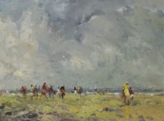 Charles Horwood (1907-1975), oil on board, Figures on the beach, 14 x 19cm