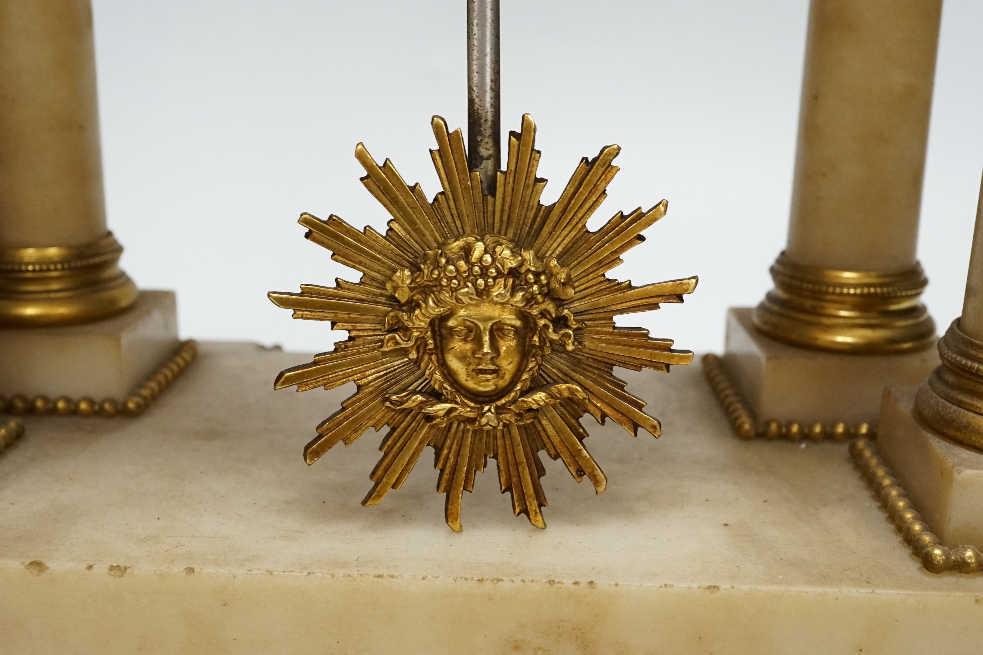 A late 19th century French alabaster and ormolu mounted mantel clock by Le Roy & Fils, key and - Image 5 of 6