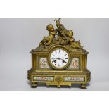 A 19th century French ormolu and Sevres style porcelain mounted mantel clock, 32cm high