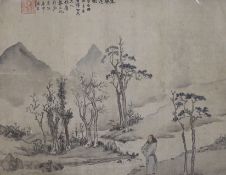 Chinese School, watercolour, Figure in a landscape, signed, 40 x 53cm, unframed