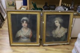 After Sir Thomas Lawrence, pair of pastels, Mrs Siddons, as Mrs Haller in ‘The Stranger’ and Miss