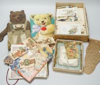 Mixed teddy bear ephemera and a box of greetings cards
