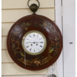 A toleware cased clock wall clock, full height 53cm x 41cm diameter