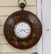 A toleware cased clock wall clock, full height 53cm x 41cm diameter