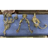 Three gilt metal wall lights, tallest 46cm