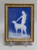 A.Barriere. A Limoges pate sur pate, plaque of a girl and dog, 14.5cm wide, 20cm high (not including
