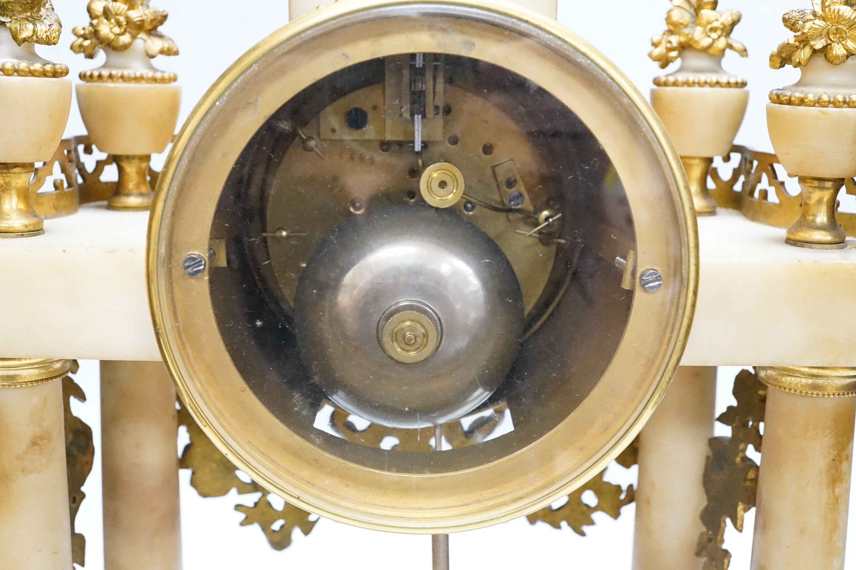 A late 19th century French alabaster and ormolu mounted mantel clock by Le Roy & Fils, key and - Image 6 of 6