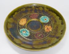 Christopher Dresser for Linthorpe, an art pottery, Aesthetic Movement plate, majolica glazed